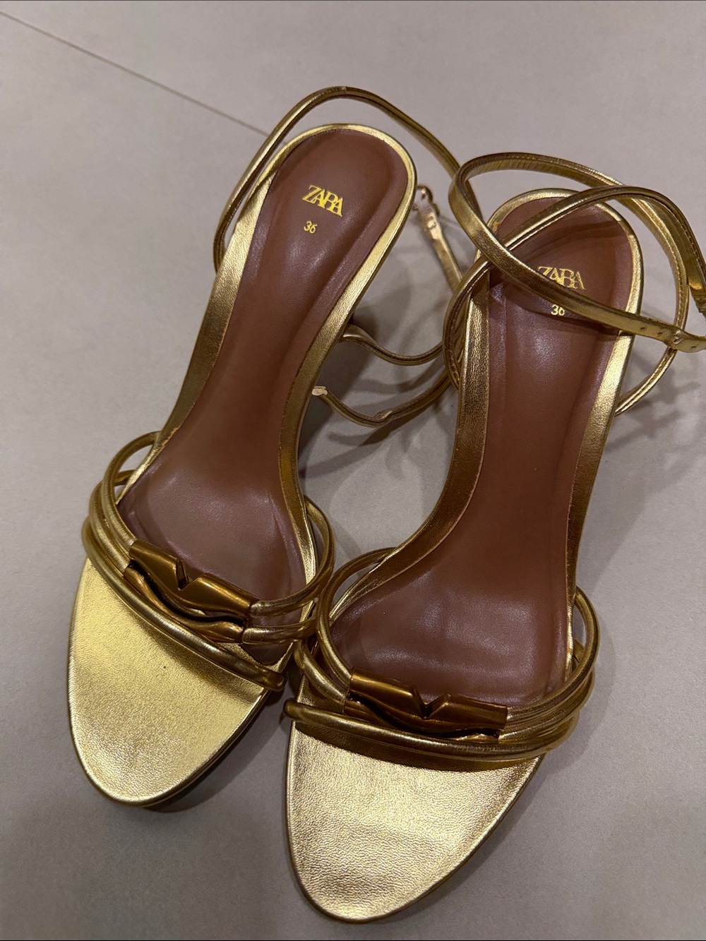 Zara Metallic Gold Strappy Heeled Sandals